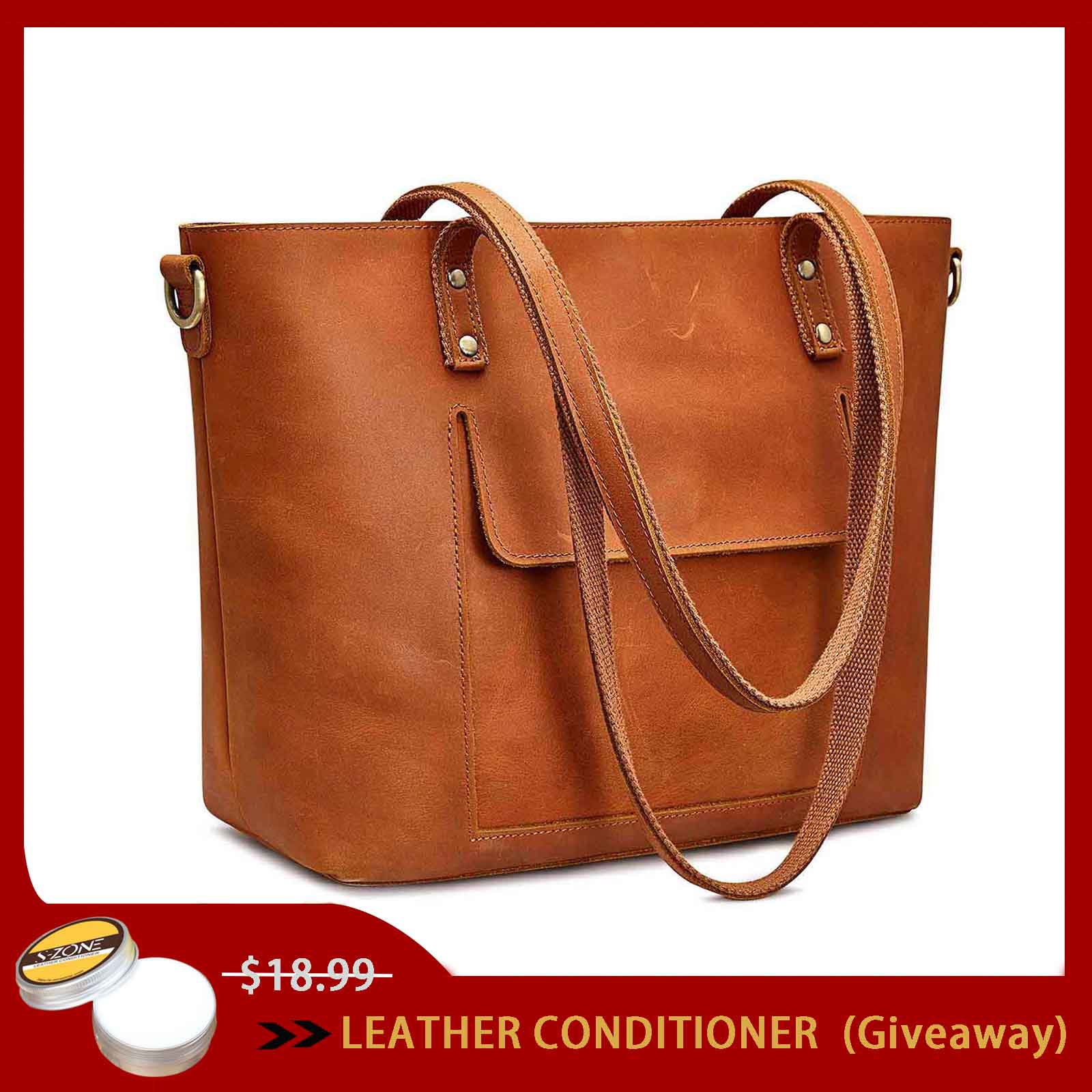 Large Leather Tote with Pockets