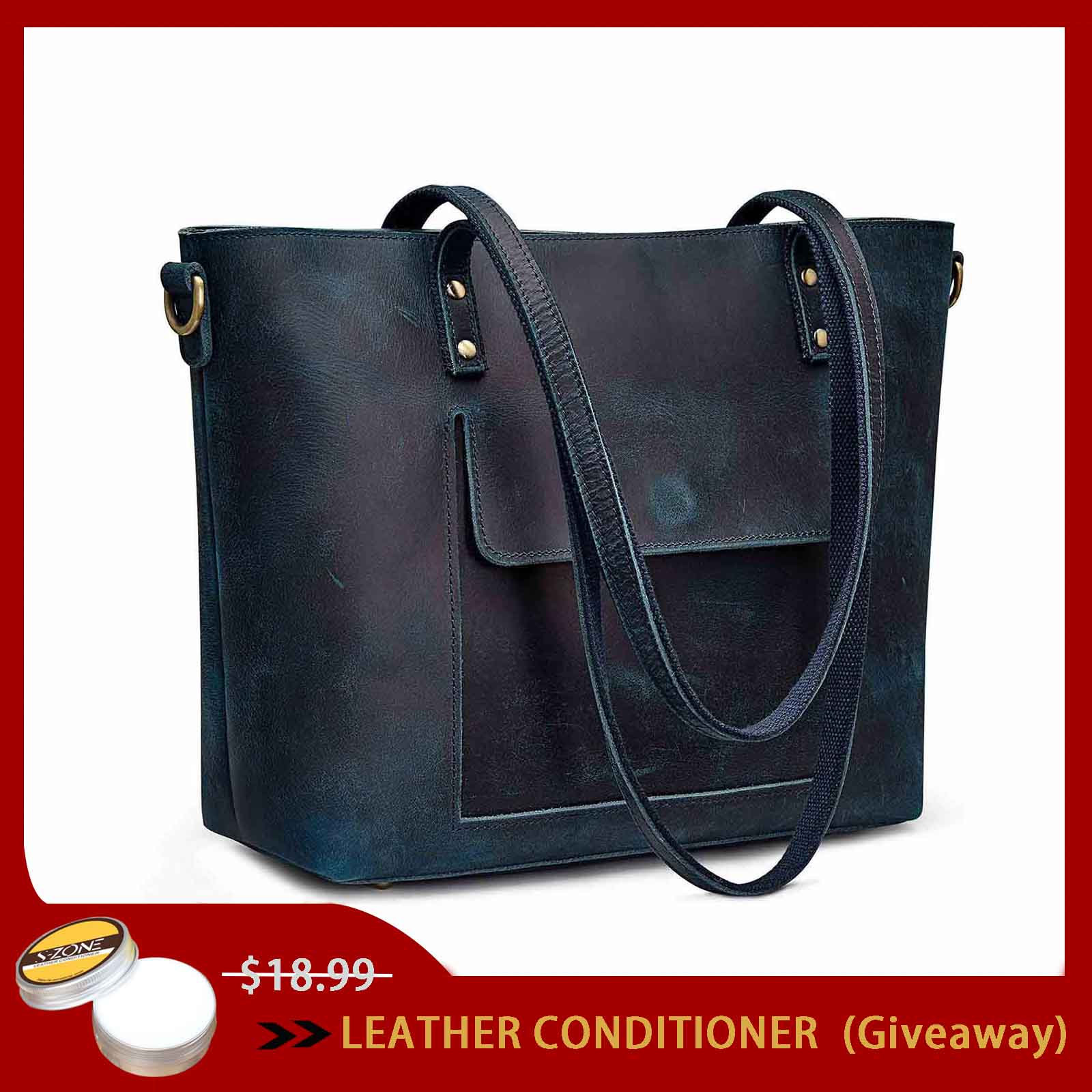 Large Leather Tote with Pockets