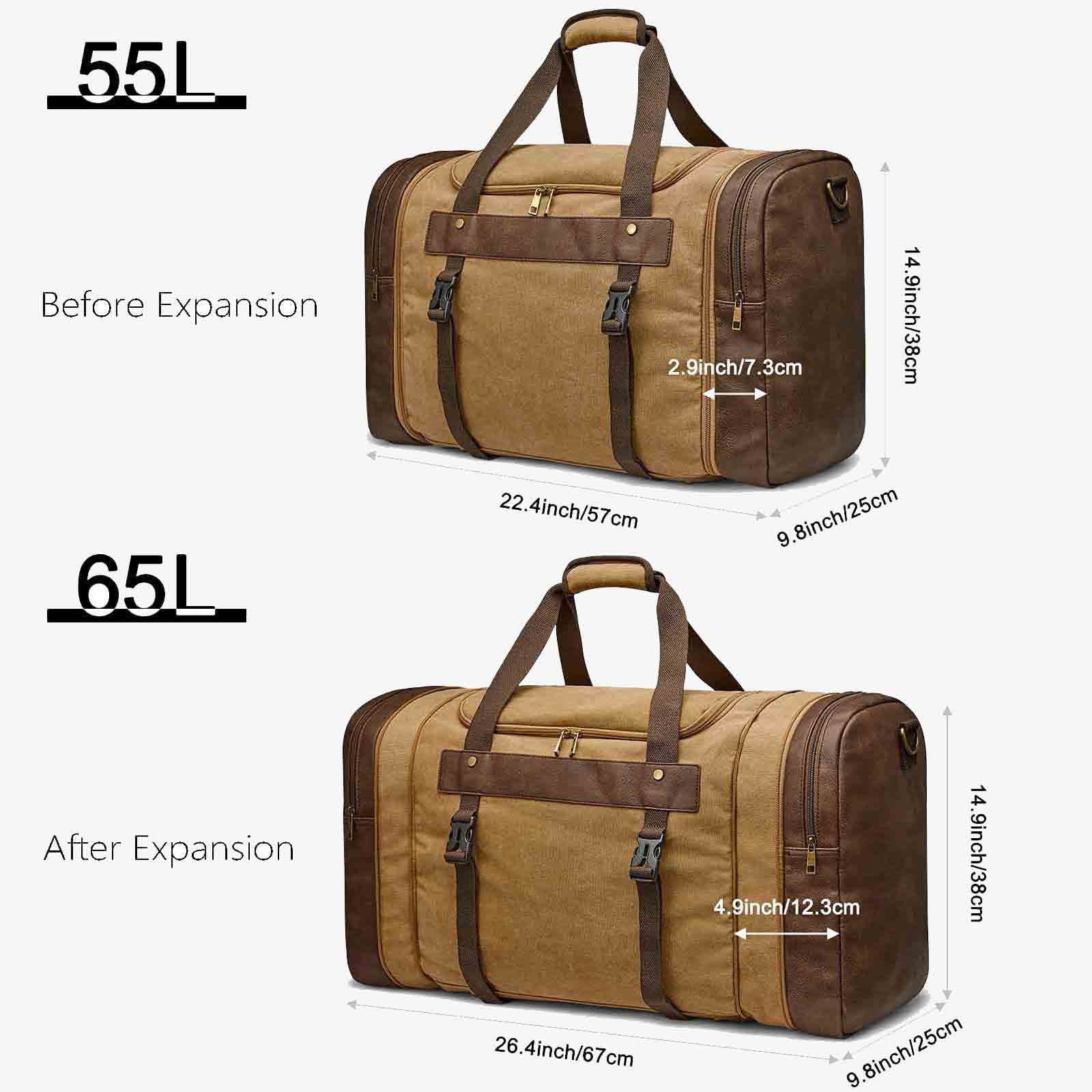 55L Canvas Duffel Bag Expansion Compartment