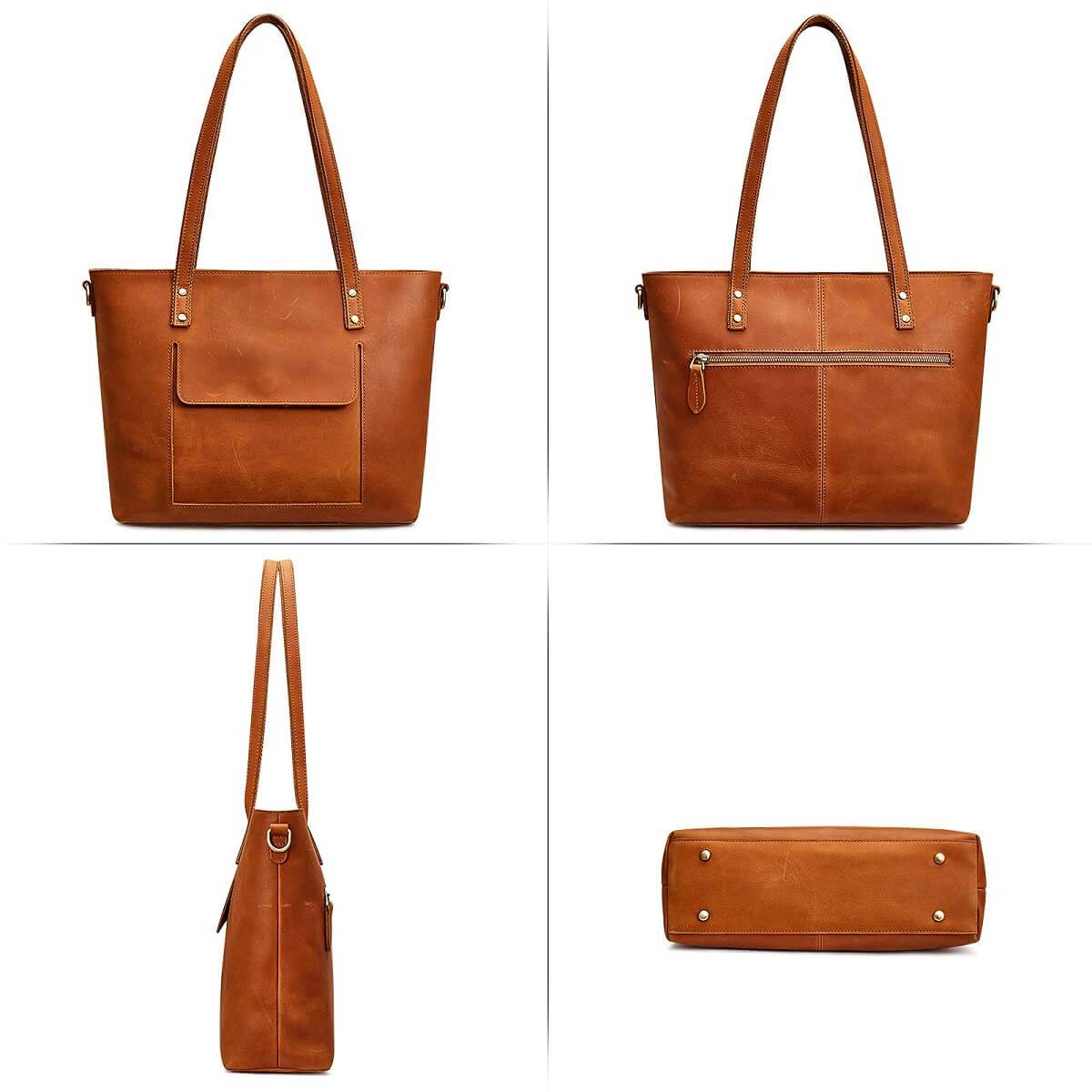 Large Leather Tote with Pockets