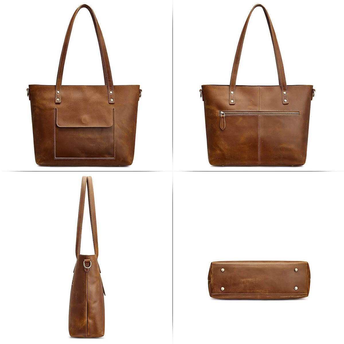 Large Leather Tote with Pockets